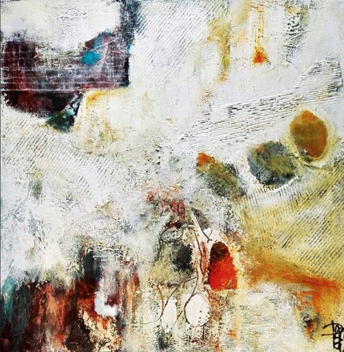 Peinture grand format intitulé "Le Mur Jaune" par Corinne Pagès