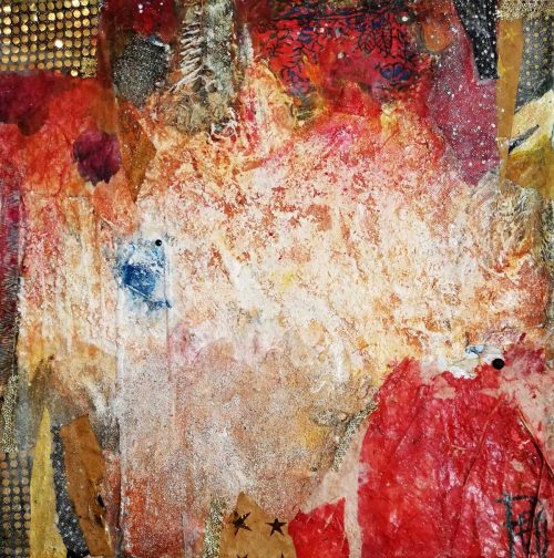 Toile petit format "Rouge et Or" signée Corinne Pagès